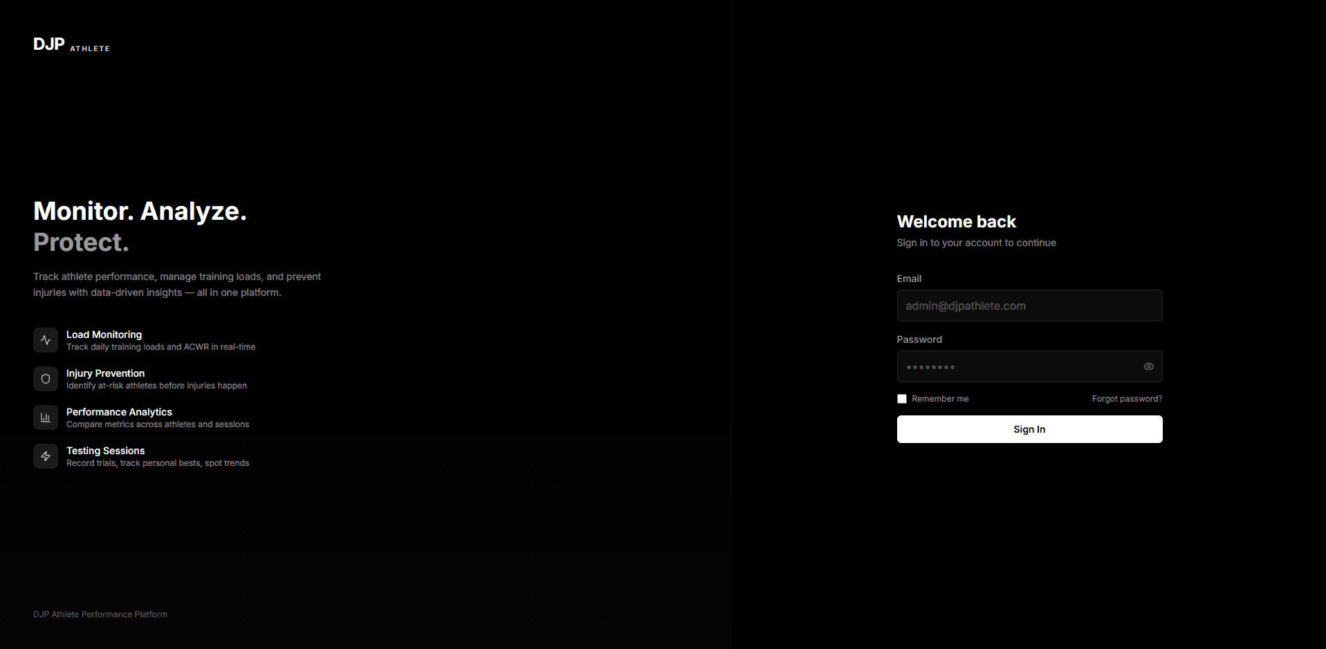 Athlete Performance & Injury Monitoring — Sports Analytics Dashboard screenshot